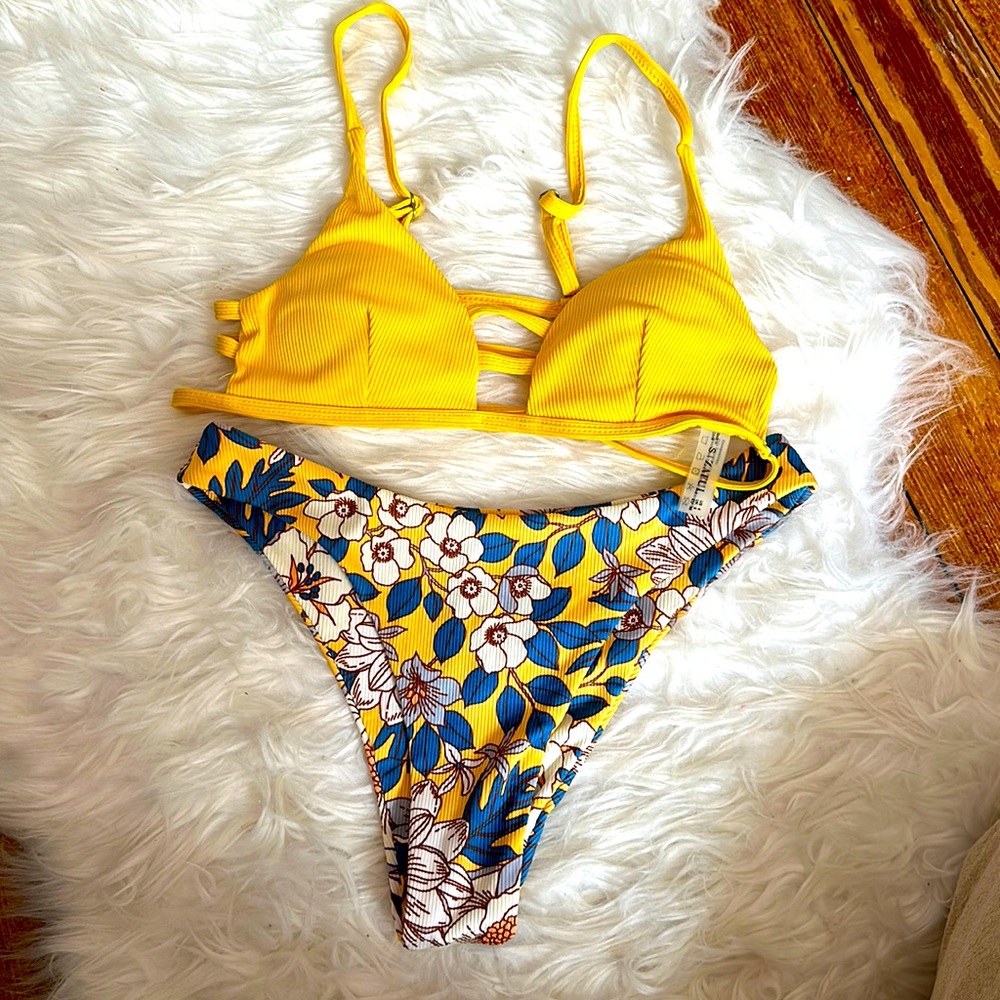 Zaful size S bikini yellow floral